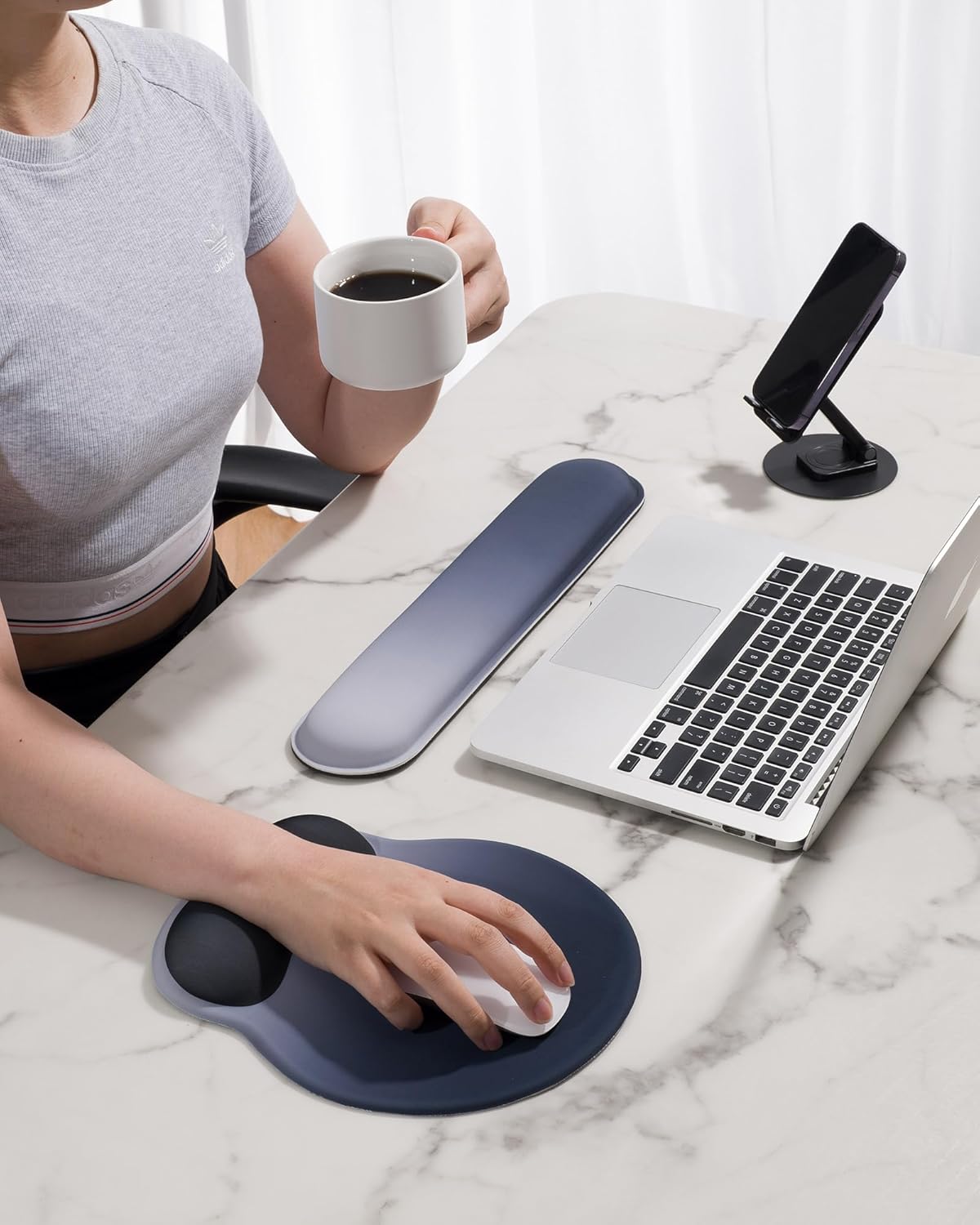 Ergonomic Mouse & Keyboard Pad with Wrist Support and Anti-Slip Silicone Base